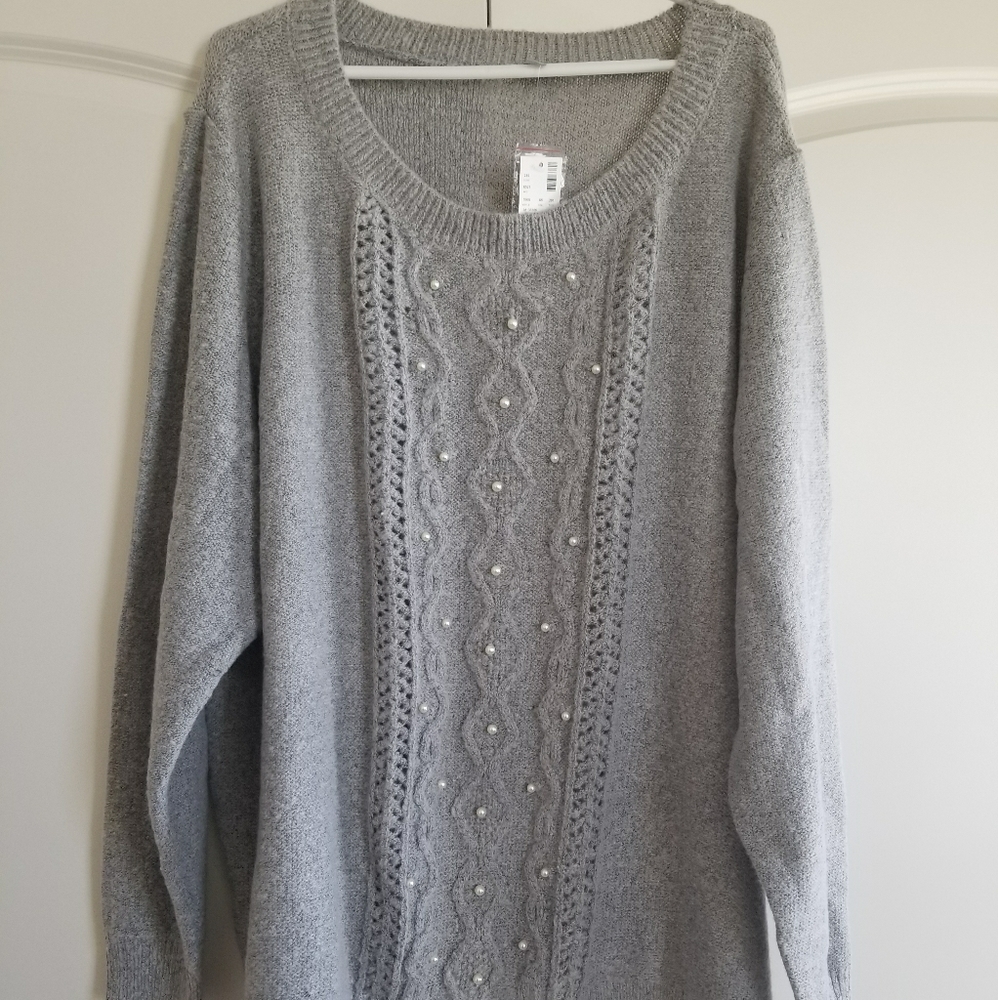 Avenue Gray Sweater with Pearl Detail